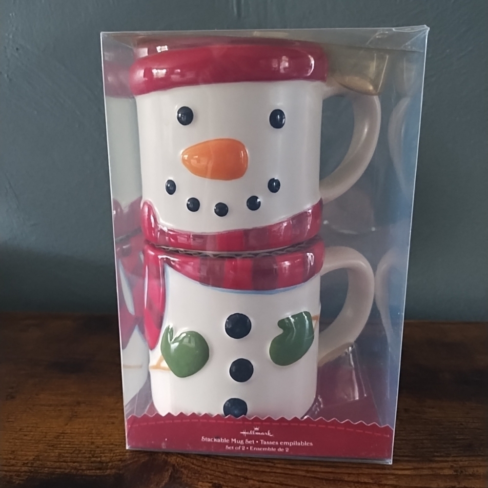 Hallmark Christmas Snowman Stackable Mug Cup Set 2 Ceramic Novelty Gift